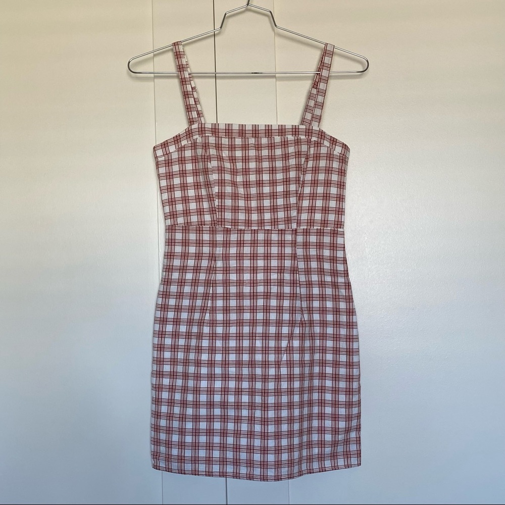 Copper red striped mini dress